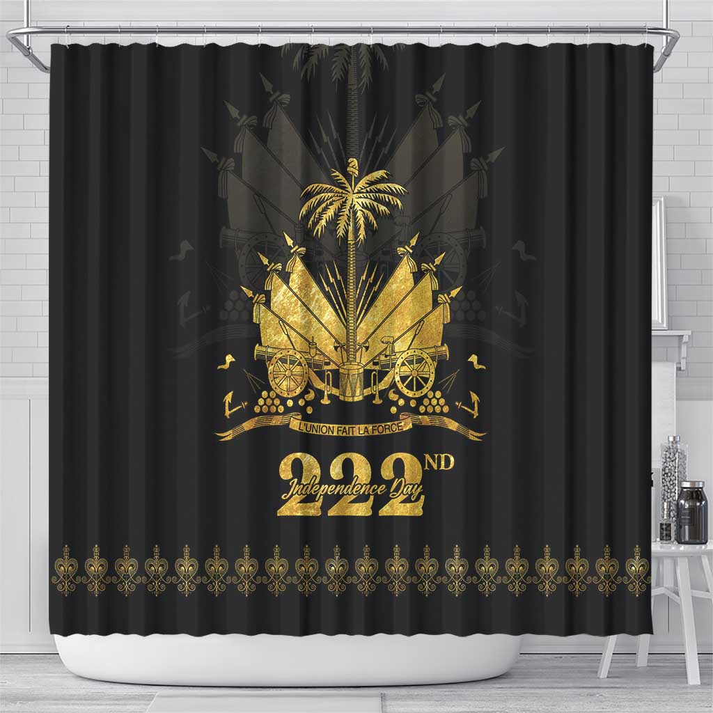 Ayiti 222nd Independence Day Anniversary Shower Curtain Haiti Gold VeVe Pattern - Wonder Print Shop