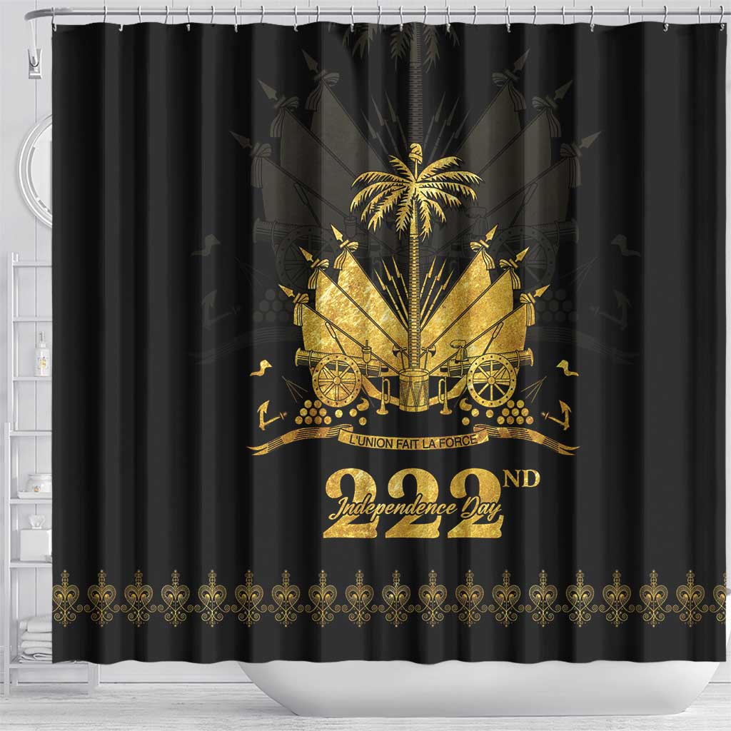 Ayiti 222nd Independence Day Anniversary Shower Curtain Haiti Gold VeVe Pattern - Wonder Print Shop