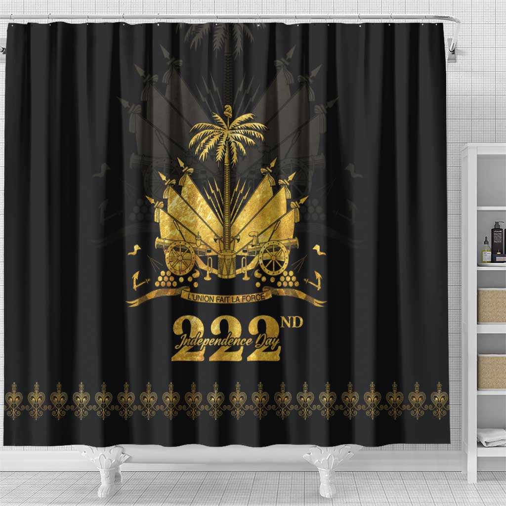 Ayiti 222nd Independence Day Anniversary Shower Curtain Haiti Gold VeVe Pattern - Wonder Print Shop