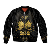 Ayiti 222nd Independence Day Anniversary Sleeve Zip Bomber Jacket Haiti Gold VeVe Pattern - Wonder Print Shop