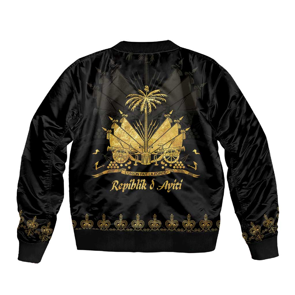 Ayiti 222nd Independence Day Anniversary Sleeve Zip Bomber Jacket Haiti Gold VeVe Pattern - Wonder Print Shop