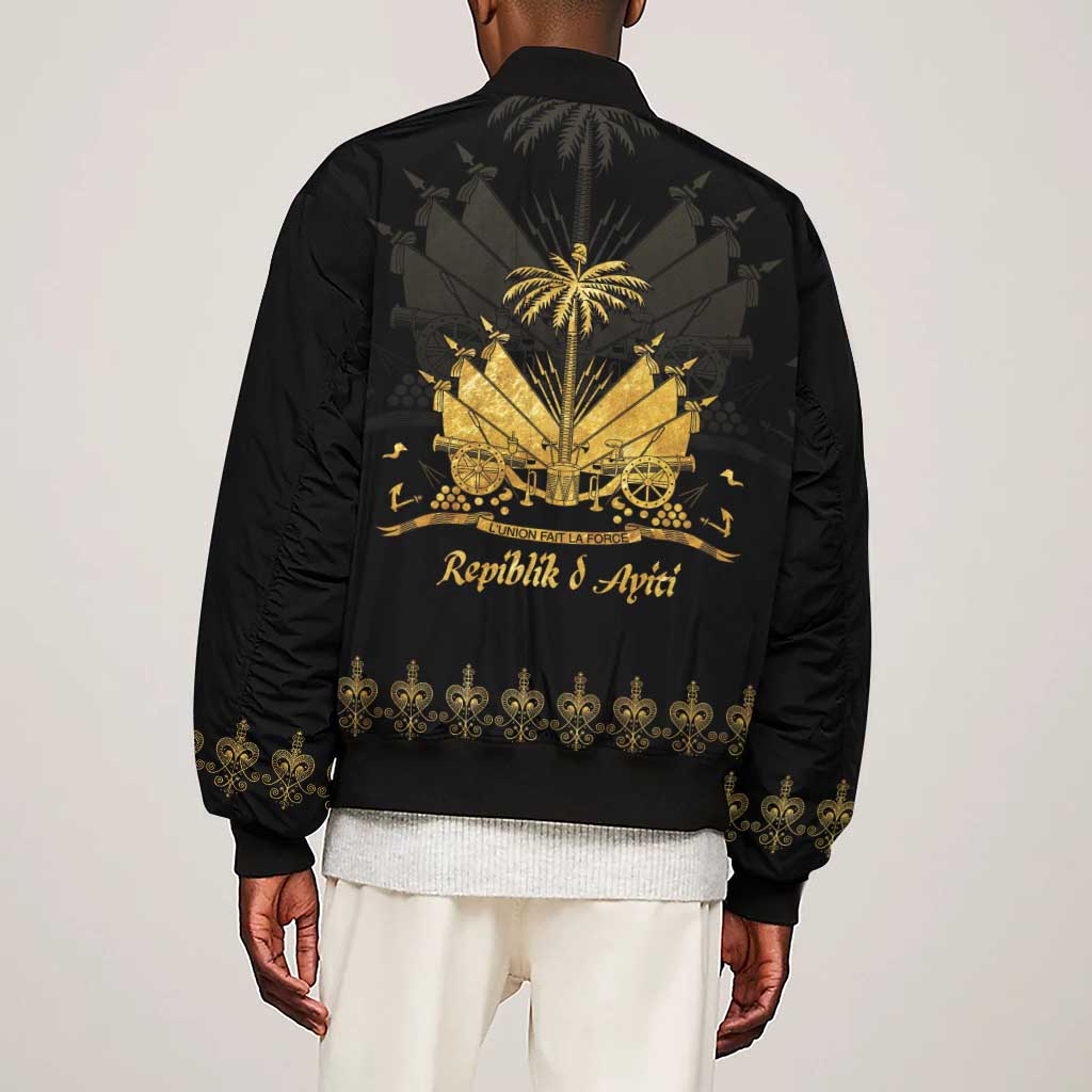 Ayiti 222nd Independence Day Anniversary Sleeve Zip Bomber Jacket Haiti Gold VeVe Pattern - Wonder Print Shop