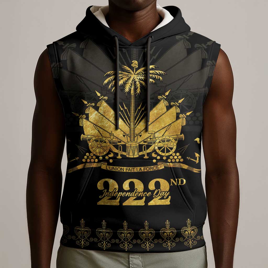 Ayiti 222nd Independence Day Anniversary Sleeveless Hoodie Haiti Gold VeVe Pattern - Wonder Print Shop
