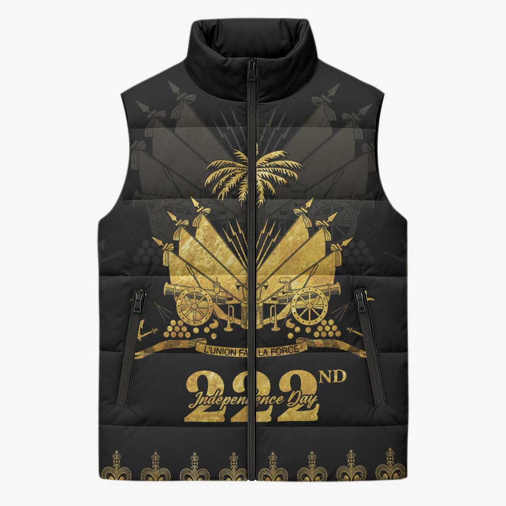 Ayiti 222nd Independence Day Anniversary Sleeveless Puffer Jacket Haiti Gold VeVe Pattern - Wonder Print Shop