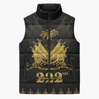 Ayiti 222nd Independence Day Anniversary Sleeveless Puffer Jacket Haiti Gold VeVe Pattern - Wonder Print Shop