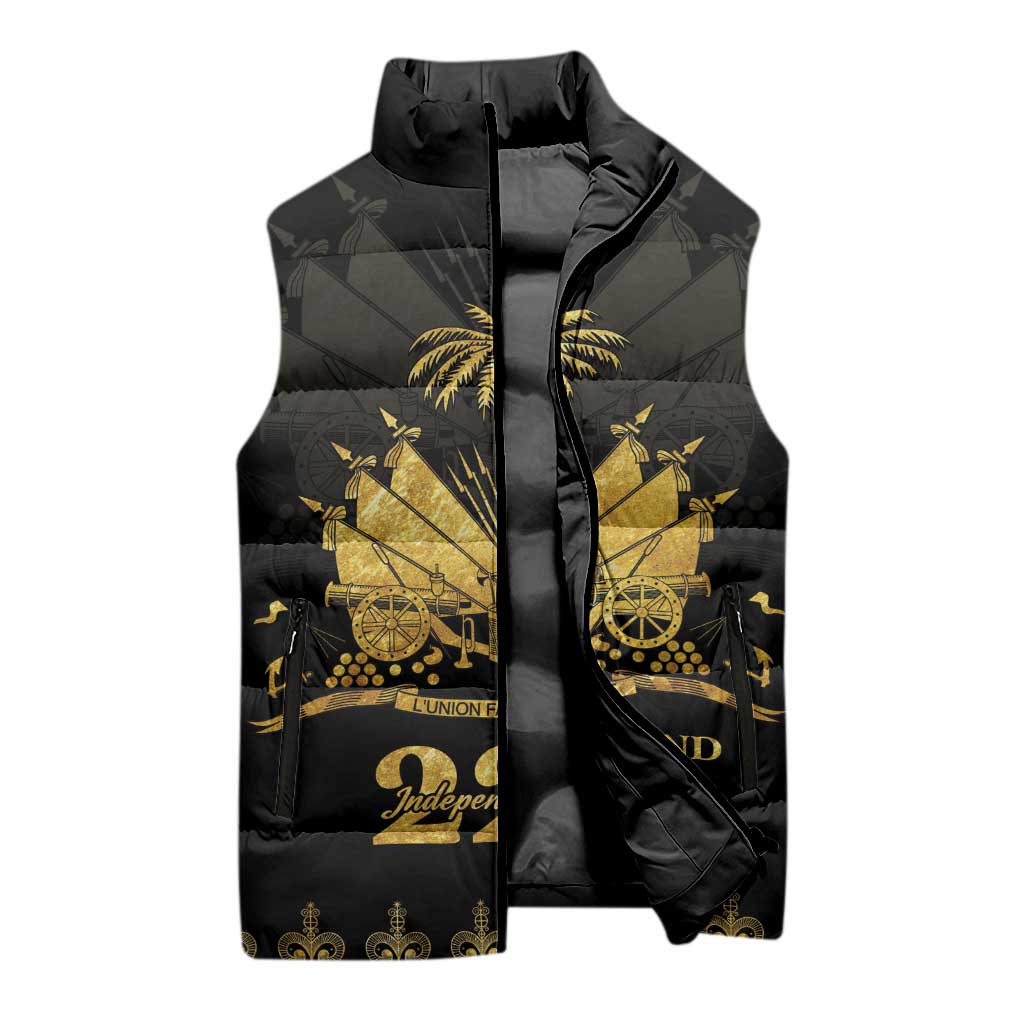 Ayiti 222nd Independence Day Anniversary Sleeveless Puffer Jacket Haiti Gold VeVe Pattern - Wonder Print Shop