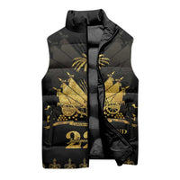 Ayiti 222nd Independence Day Anniversary Sleeveless Puffer Jacket Haiti Gold VeVe Pattern - Wonder Print Shop