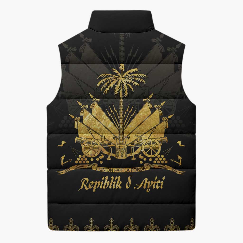 Ayiti 222nd Independence Day Anniversary Sleeveless Puffer Jacket Haiti Gold VeVe Pattern - Wonder Print Shop
