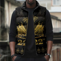 Ayiti 222nd Independence Day Anniversary Sleeveless Puffer Jacket Haiti Gold VeVe Pattern - Wonder Print Shop