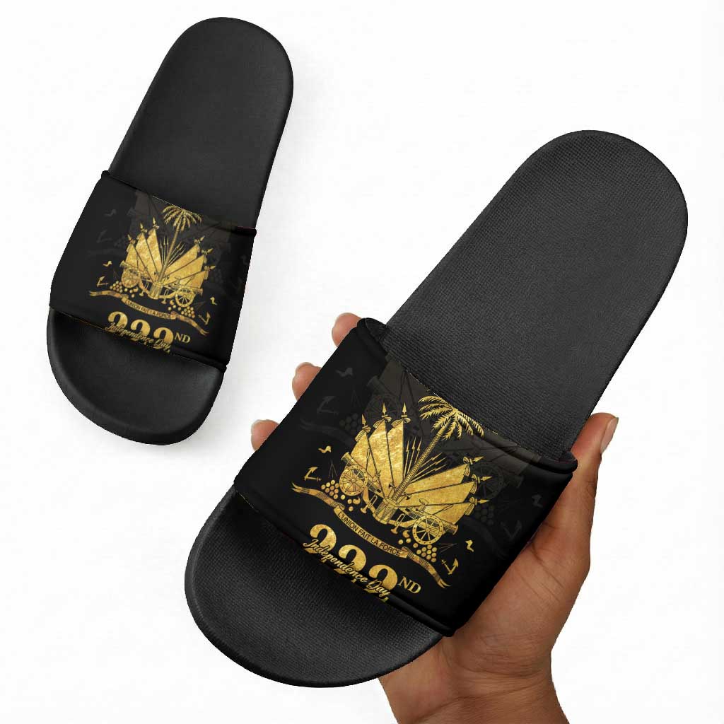 Ayiti 222nd Independence Day Anniversary Slide Sandals Haiti Gold VeVe Pattern - Wonder Print Shop