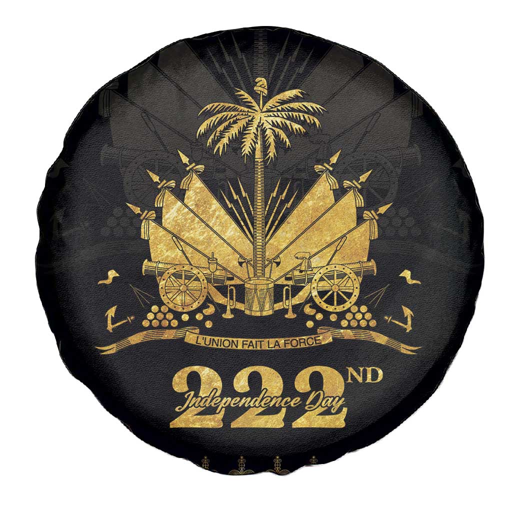 Ayiti 222nd Independence Day Anniversary Spare Tire Cover Haiti Gold VeVe Pattern - Wonder Print Shop