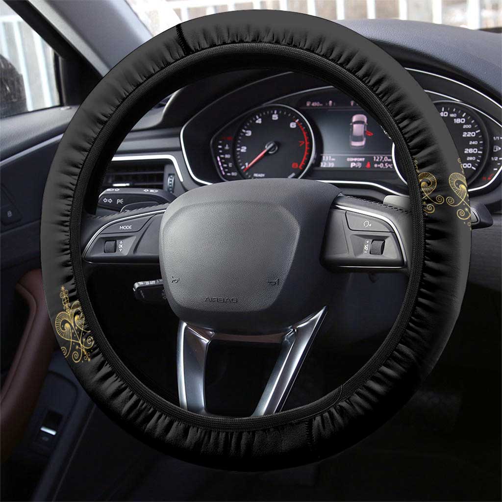 Ayiti 222nd Independence Day Anniversary Steering Wheel Cover Haiti Gold VeVe Pattern - Wonder Print Shop