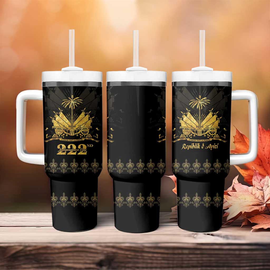 Ayiti 222nd Independence Day Anniversary Tumbler With Handle Haiti Gold VeVe Pattern - Wonder Print Shop