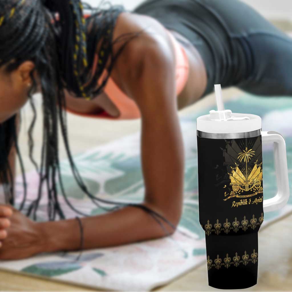 Ayiti 222nd Independence Day Anniversary Tumbler With Handle Haiti Gold VeVe Pattern - Wonder Print Shop