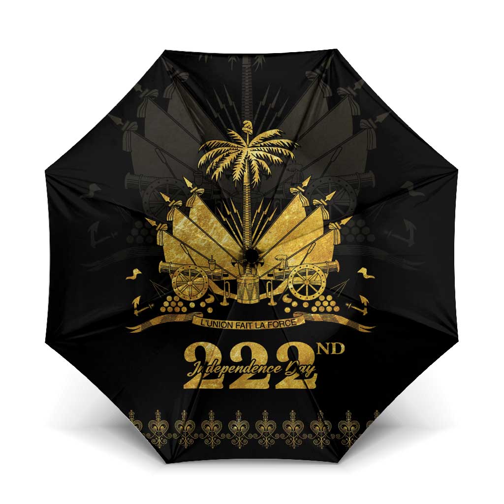 Ayiti 222nd Independence Day Anniversary Umbrella Haiti Gold VeVe Pattern - Wonder Print Shop