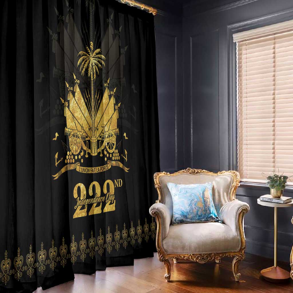 Ayiti 222nd Independence Day Anniversary Window Curtain Haiti Gold VeVe Pattern - Wonder Print Shop
