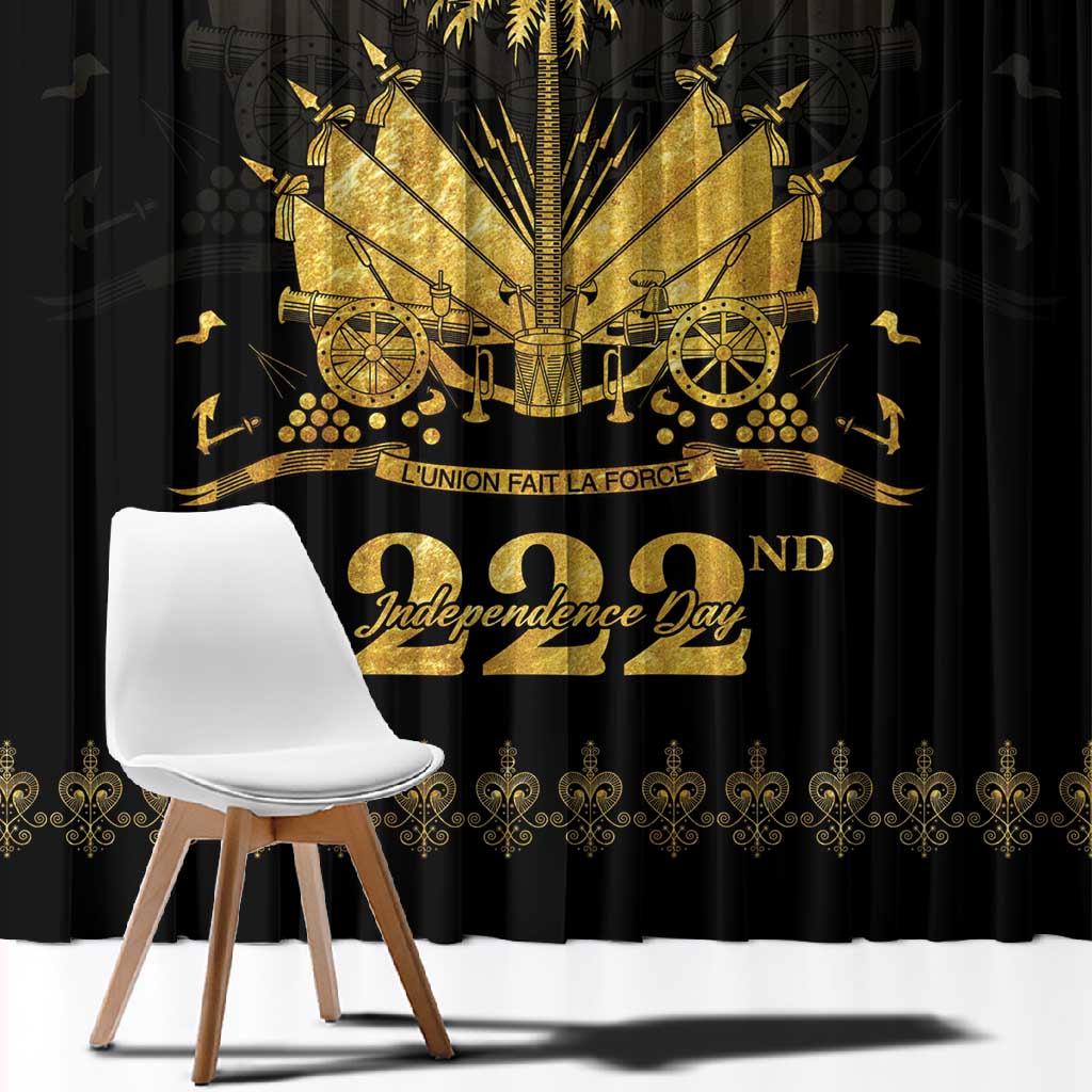 Ayiti 222nd Independence Day Anniversary Window Curtain Haiti Gold VeVe Pattern - Wonder Print Shop
