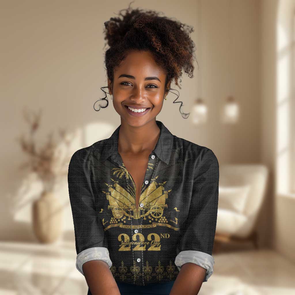 Ayiti 222nd Independence Day Anniversary Women Casual Shirt Haiti Gold VeVe Pattern - Wonder Print Shop