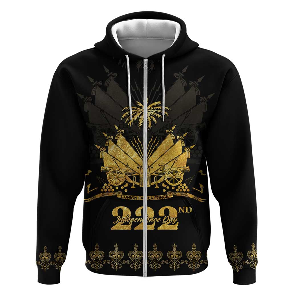 Ayiti 222nd Independence Day Anniversary Zip Hoodie Haiti Gold VeVe Pattern - Wonder Print Shop