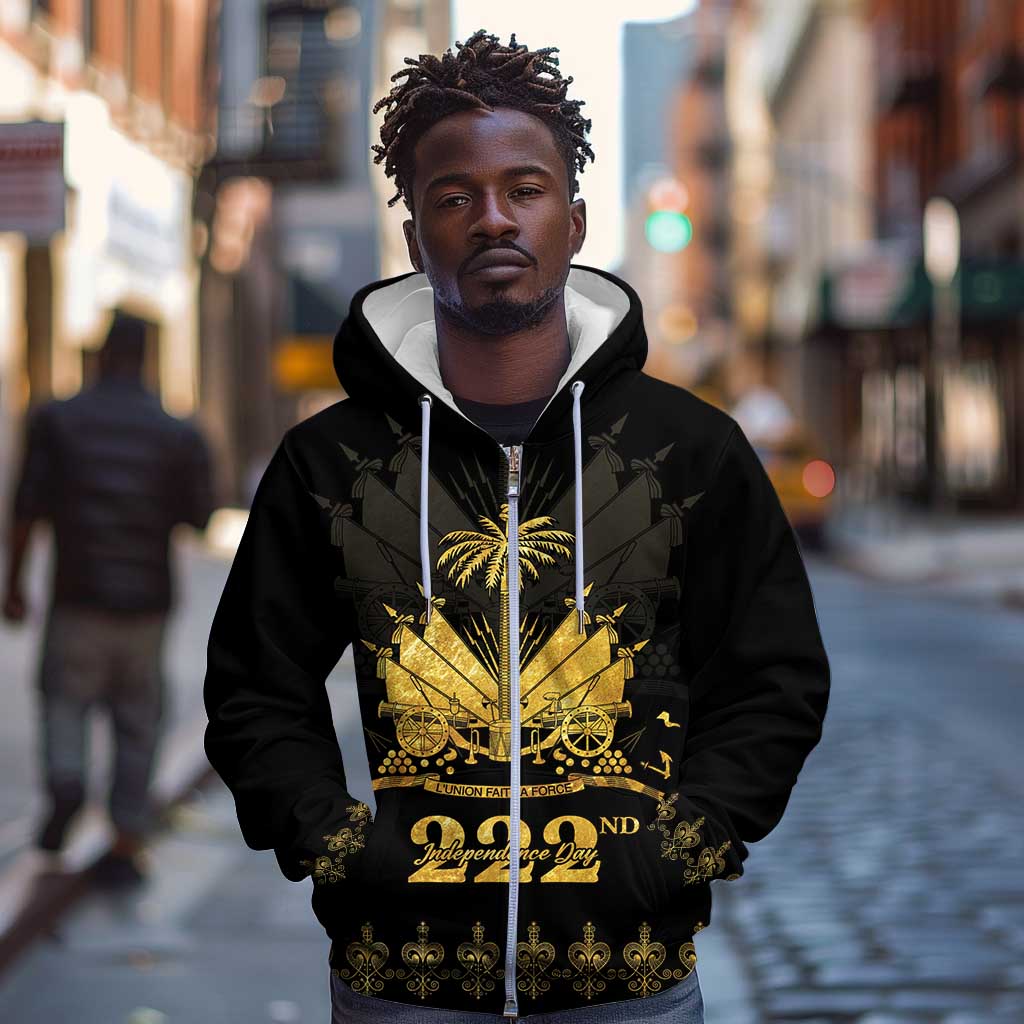 Ayiti 222nd Independence Day Anniversary Zip Hoodie Haiti Gold VeVe Pattern - Wonder Print Shop