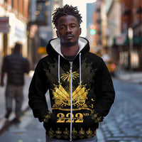 Ayiti 222nd Independence Day Anniversary Zip Hoodie Haiti Gold VeVe Pattern - Wonder Print Shop