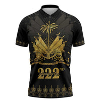 Ayiti 222nd Independence Day Anniversary Zipper Polo Shirt Haiti Gold VeVe Pattern - Wonder Print Shop