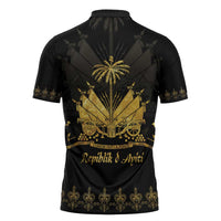 Ayiti 222nd Independence Day Anniversary Zipper Polo Shirt Haiti Gold VeVe Pattern - Wonder Print Shop