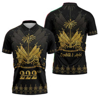 Ayiti 222nd Independence Day Anniversary Zipper Polo Shirt Haiti Gold VeVe Pattern - Wonder Print Shop