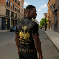 Ayiti 222nd Independence Day Anniversary Zipper Polo Shirt Haiti Gold VeVe Pattern - Wonder Print Shop