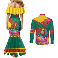 Personalized Grenada Independence Day 1974 Couples Matching Mermaid Dress and Long Sleeve Button Shirt La Gwinad Dove Armadillo Together - Wonder Print Shop
