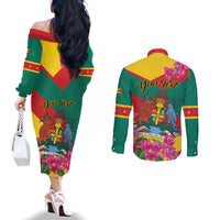 Personalized Grenada Independence Day 1974 Couples Matching Off The Shoulder Long Sleeve Dress and Long Sleeve Button Shirt La Gwinad Dove Armadillo Together - Wonder Print Shop