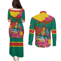 Personalized Grenada Independence Day 1974 Couples Matching Puletasi and Long Sleeve Button Shirt La Gwinad Dove Armadillo Together - Wonder Print Shop