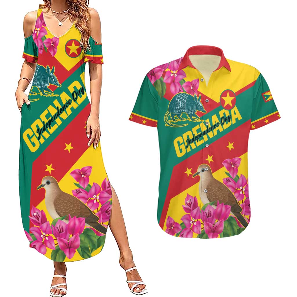 Personalized Grenada Independence Day 1974 Couples Matching Summer Maxi Dress and Hawaiian Shirt La Gwinad Dove Armadillo Together - Wonder Print Shop