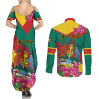 Personalized Grenada Independence Day 1974 Couples Matching Summer Maxi Dress and Long Sleeve Button Shirt La Gwinad Dove Armadillo Together - Wonder Print Shop