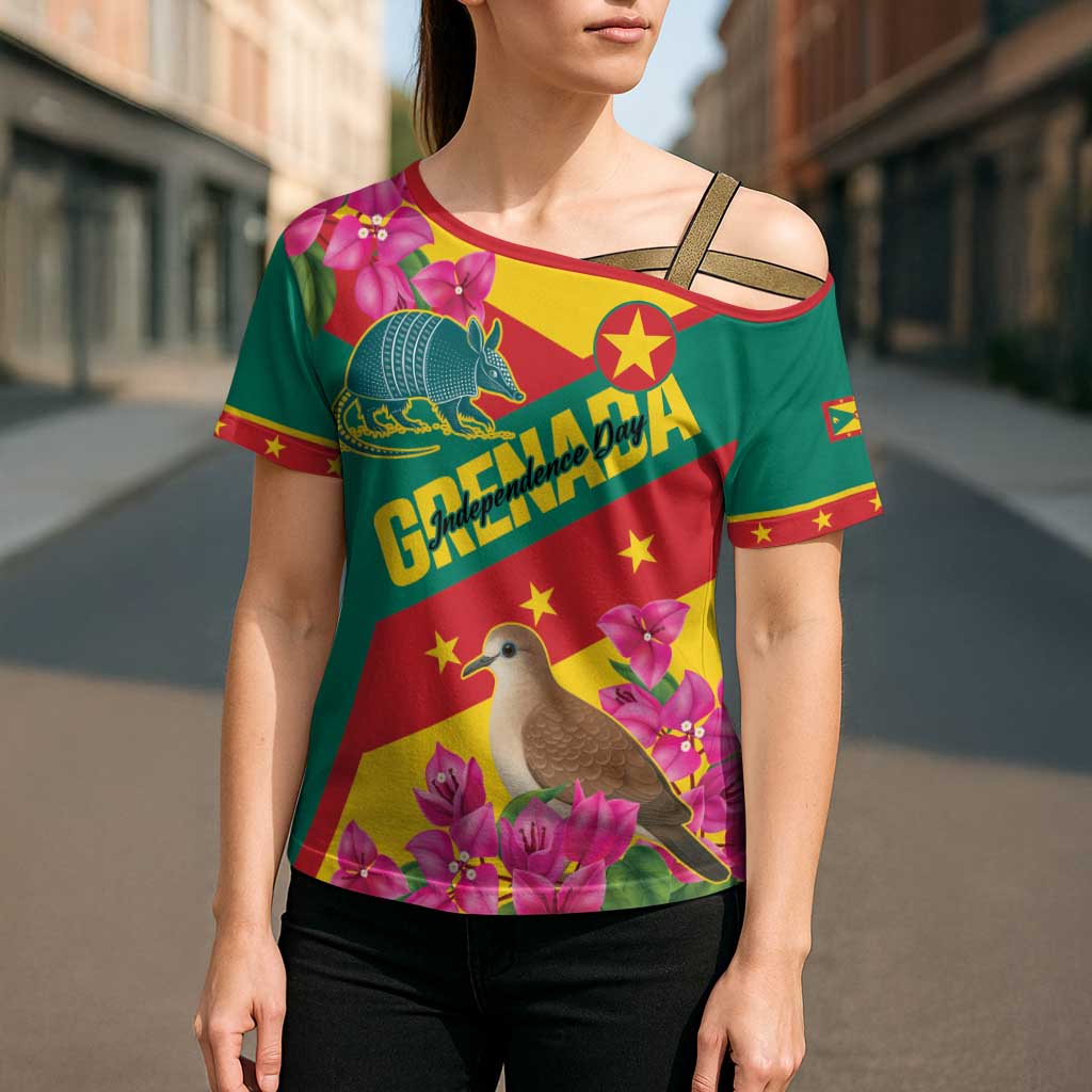 Personalized Grenada Independence Day 1974 Cross Shoulder Shirt La Gwinad Dove Armadillo Together - Wonder Print Shop