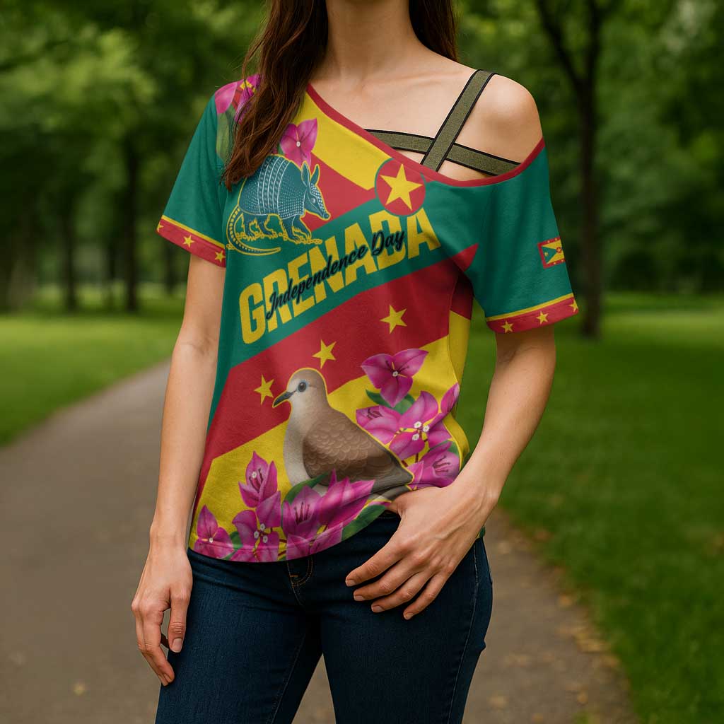 Personalized Grenada Independence Day 1974 Cross Shoulder Shirt La Gwinad Dove Armadillo Together - Wonder Print Shop