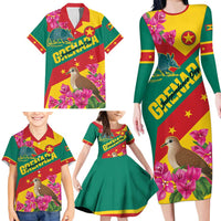 Personalized Grenada Independence Day 1974 Family Matching Long Sleeve Bodycon Dress and Hawaiian Shirt La Gwinad Dove Armadillo Together - Wonder Print Shop