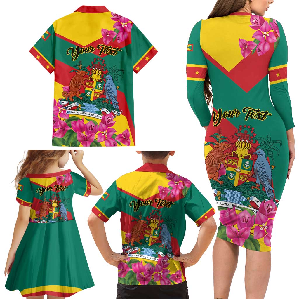 Personalized Grenada Independence Day 1974 Family Matching Long Sleeve Bodycon Dress and Hawaiian Shirt La Gwinad Dove Armadillo Together - Wonder Print Shop