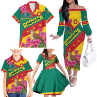 Personalized Grenada Independence Day 1974 Family Matching Off The Shoulder Long Sleeve Dress and Hawaiian Shirt La Gwinad Dove Armadillo Together - Wonder Print Shop