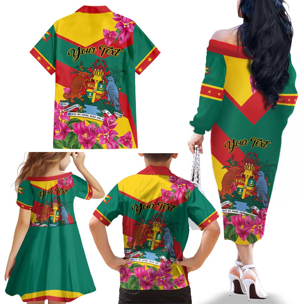 Personalized Grenada Independence Day 1974 Family Matching Off The Shoulder Long Sleeve Dress and Hawaiian Shirt La Gwinad Dove Armadillo Together - Wonder Print Shop
