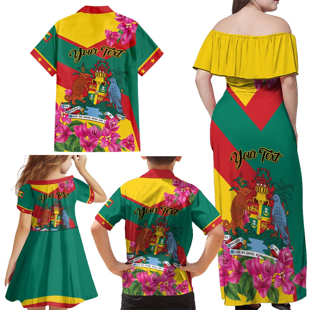 Personalized Grenada Independence Day 1974 Family Matching Off Shoulder Maxi Dress and Hawaiian Shirt La Gwinad Dove Armadillo Together - Wonder Print Shop