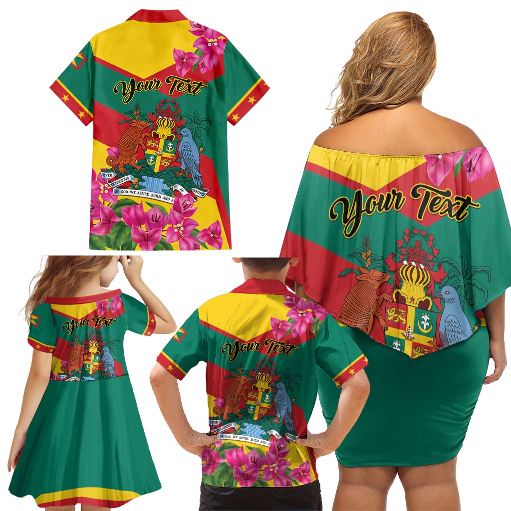 Personalized Grenada Independence Day 1974 Family Matching Off Shoulder Short Dress and Hawaiian Shirt La Gwinad Dove Armadillo Together - Wonder Print Shop