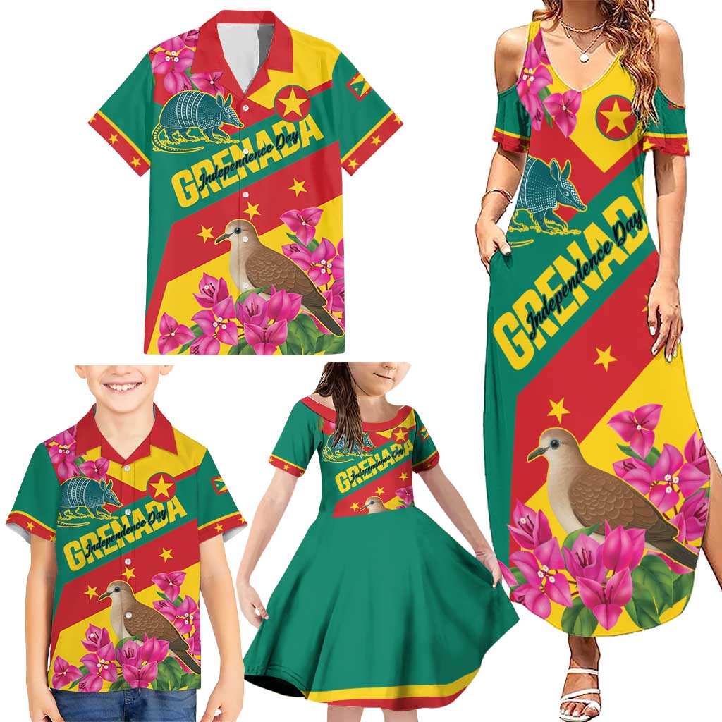 Personalized Grenada Independence Day 1974 Family Matching Summer Maxi Dress and Hawaiian Shirt La Gwinad Dove Armadillo Together - Wonder Print Shop