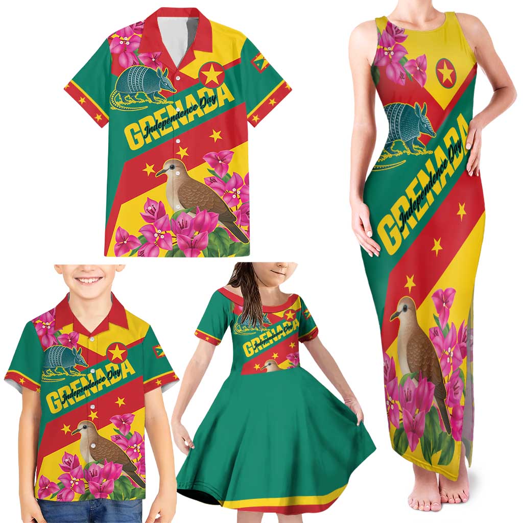 Personalized Grenada Independence Day 1974 Family Matching Tank Maxi Dress and Hawaiian Shirt La Gwinad Dove Armadillo Together - Wonder Print Shop