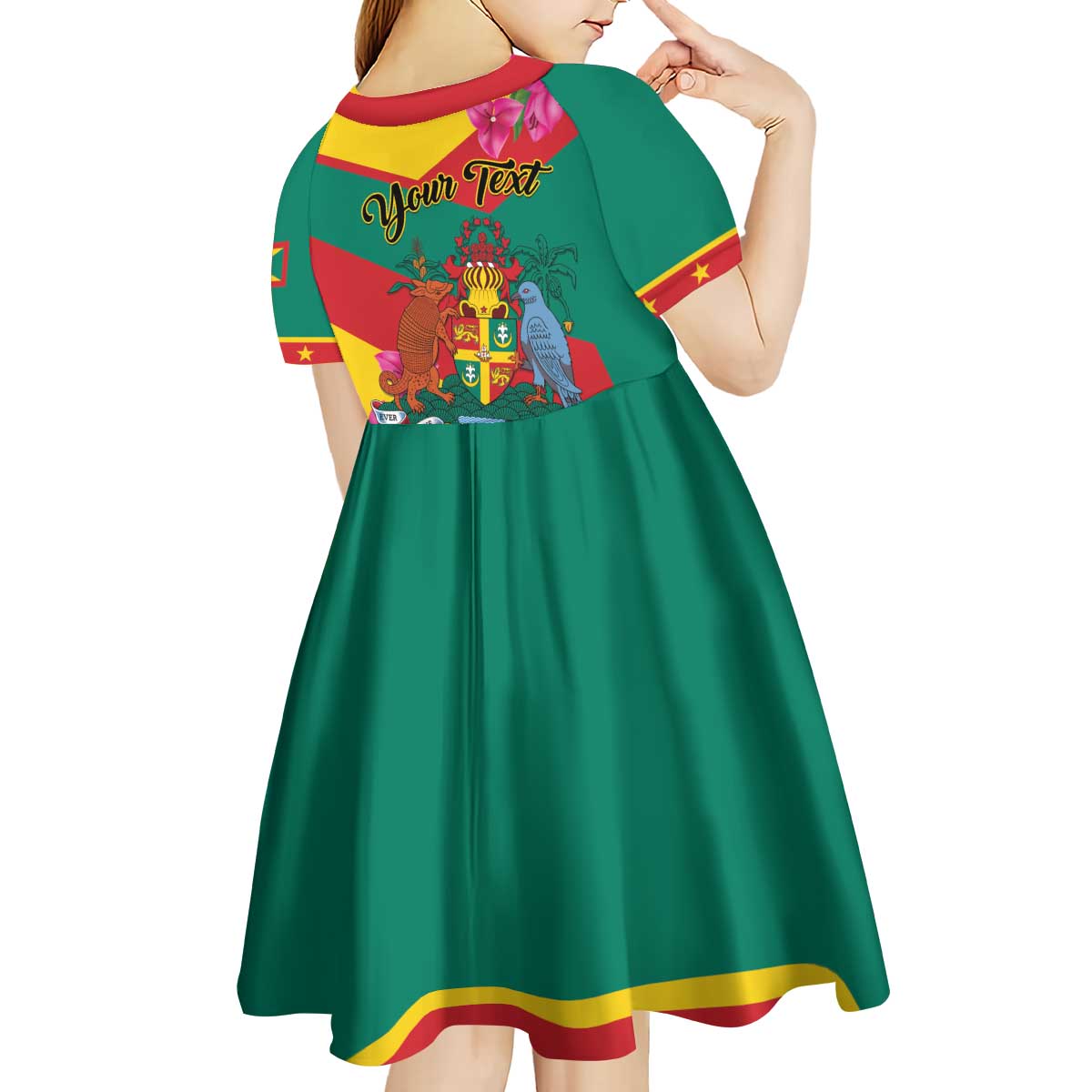 Personalized Grenada Independence Day 1974 Kid Short Sleeve Dress La Gwinad Dove Armadillo Together - Wonder Print Shop