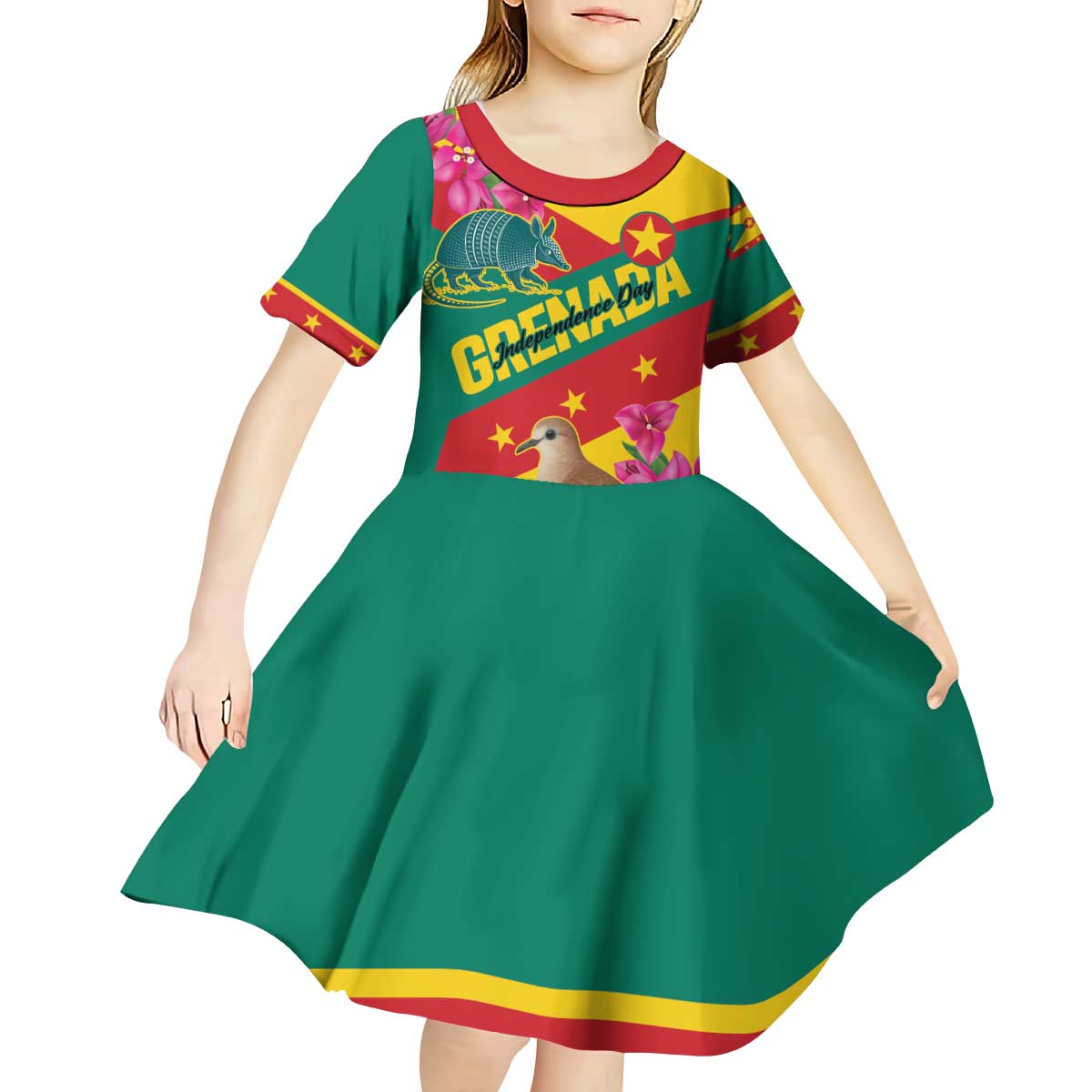 Personalized Grenada Independence Day 1974 Kid Short Sleeve Dress La Gwinad Dove Armadillo Together - Wonder Print Shop