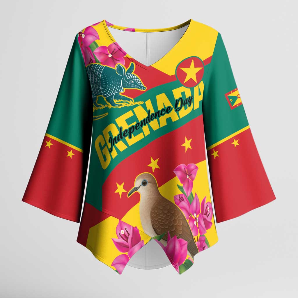 Personalized Grenada Independence Day 1974 Kimono Sleeve Blouse La Gwinad Dove Armadillo Together - Wonder Print Shop