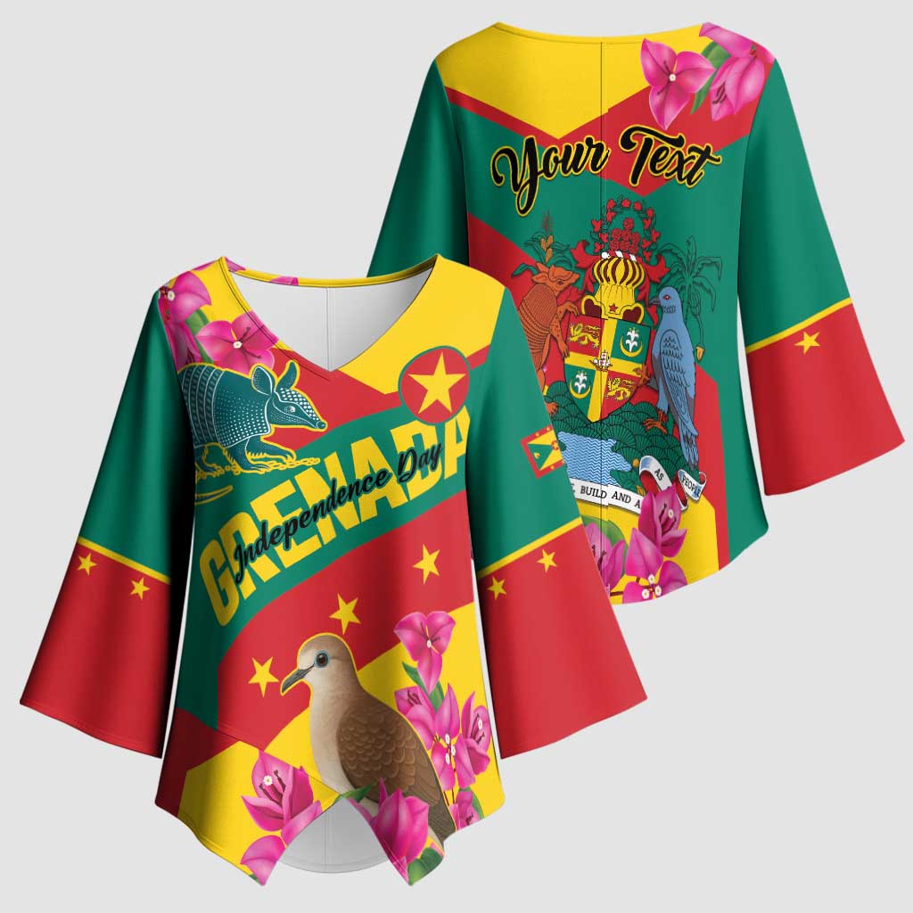 Personalized Grenada Independence Day 1974 Kimono Sleeve Blouse La Gwinad Dove Armadillo Together - Wonder Print Shop
