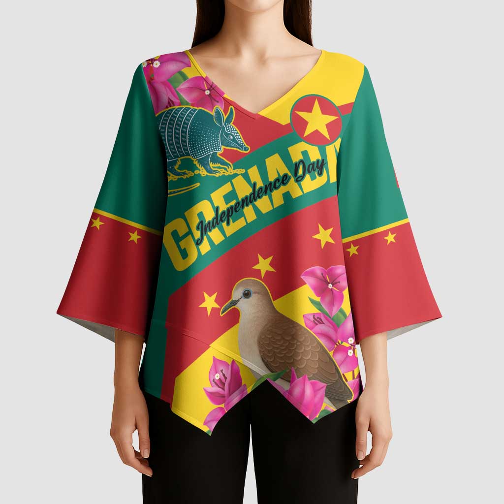 Personalized Grenada Independence Day 1974 Kimono Sleeve Blouse La Gwinad Dove Armadillo Together - Wonder Print Shop