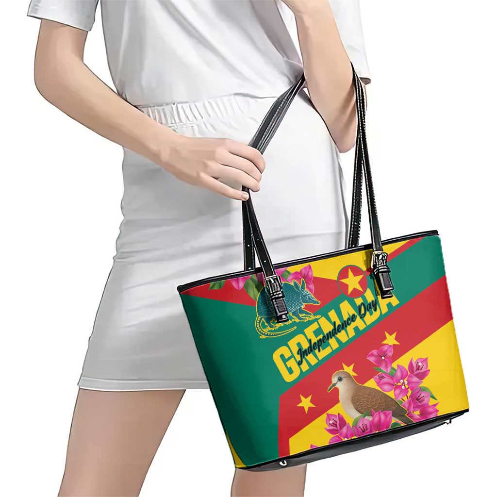 Grenada Independence Day 1974 Leather Tote Bag La Gwinad Dove Armadillo Together - Wonder Print Shop